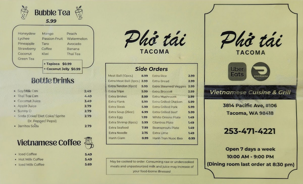 Pho Tai Menu - Image 1